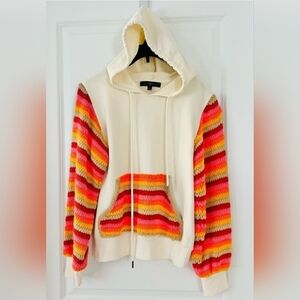 Dance & Marvel Cream Hoodie with Colorful Striped Crochet Sleeves & Pocket